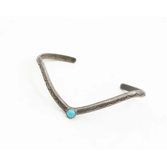 NAVAJO 925 Sterling Silver Vintage Turquoise Oxidized Cuff Bracelet BT5179